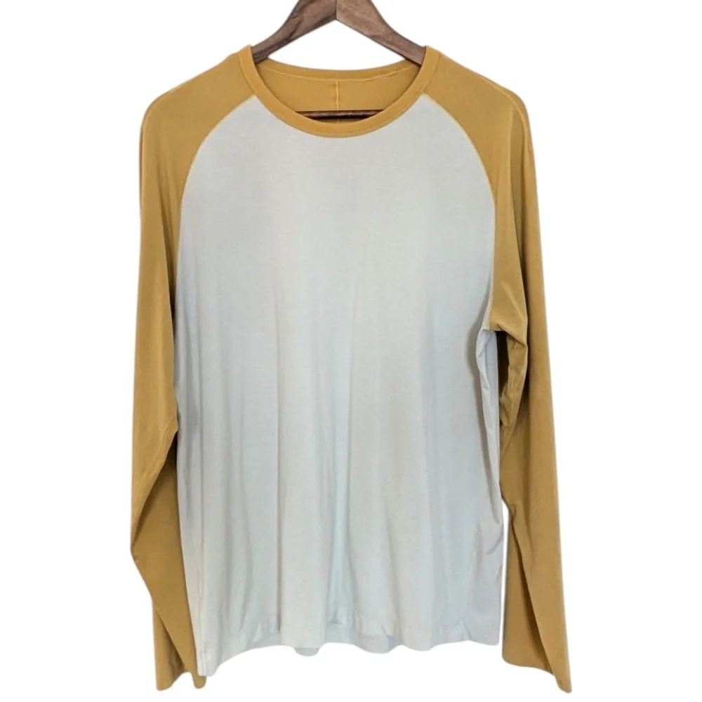 Lululemon Raglan Shirt Men Large Yellow White Long Sleeve - Picture 2 of 7